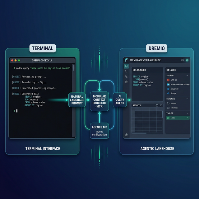 OpenAI Codex CLI connecting to Dremio Agentic Lakehouse via MCP